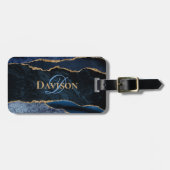 Monogram Navy Blue Gold Agate Geode Stilvoll Gepäckanhänger (Vorderseite horizontal)