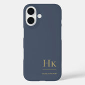 Monogram Navy Blue Gold Beruflich Elegant Case-Mate iPhone Hülle (Rückseite)