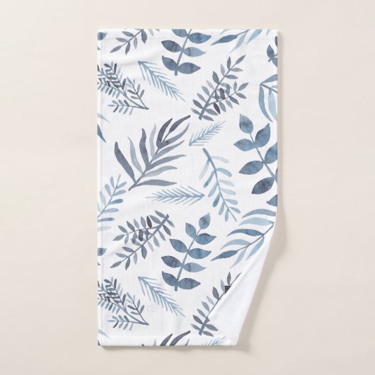 Monogram Navy Blue Gold Botanical Blätter Ferns Badhandtuch Set (Handtuch)