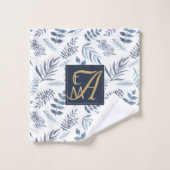 Monogram Navy Blue Gold Botanical Blätter Ferns Badhandtuch Set (Waschlappen)