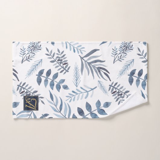 Monogram Navy Blue Gold Botanical Blätter Ferns Badhandtuch Set (Handtuch)