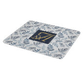 Monogram Navy Blue Gold Botanical Blätter Ferns Schneidebrett (Ecke)