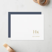 Monogram Navy Blue Gold Elegante Social Notecard Mitteilungskarte (Vorderseite/Rückseite Beispiel)
