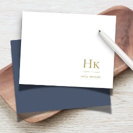 Monogram Navy Blue Gold Elegante Social Notecard Mitteilungskarte