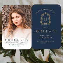 Monogram Navy Blue Gold Foto Abschluss