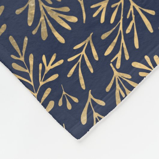 Monogram Navy Blue Gold Leaf Newlyweds Wedding Fleecedecke (Ecke)