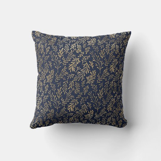 Monogram Navy Blue Gold Leaf Newlyweds Wedding Kissen (Rückseite)