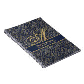 Monogram Navy Blue Gold Leaf Newlyweds Wedding Notizblock (Rechte Seite)