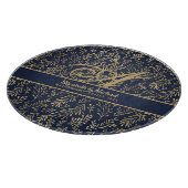 Monogram Navy Blue Gold Leaf Newlyweds Wedding Schneidebrett (Ecke)