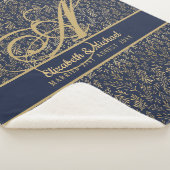 Monogram Navy Blue Gold Leaf Newlyweds Wedding Sherpadecke (3/4)