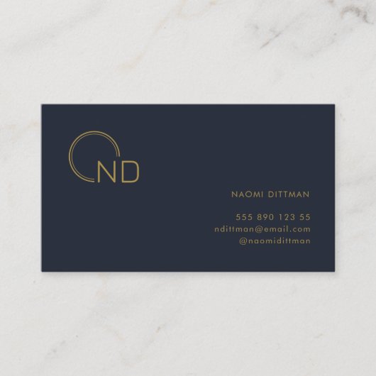 Monogram Navy Blue Gold Minimalistisch Personal Visitenkarte (Vorderseite)