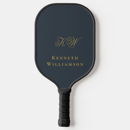Monogram Navy Blue Gold Name Minimalist Men  Pickleball Schläger (Rückseite)