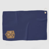Monogram Navy Blue Gold Name Personalisiert Golfhandtuch (Horizontal)