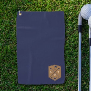 Monogram Navy Blue Gold Name Personalisiert Golfhandtuch