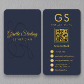 Monogram Navy Blue Gold QR Code Visitenkarte