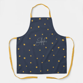 Monogram Navy Blue Gold Stars All-Over Print Schür Schürze