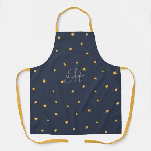 Monogram Navy Blue Gold Stars All-Over Print Schür Schürze (Vorderseite)