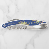 Monogram Navy Blue Gold Trauzeuge Hochzeit Kellnermesser (Rückseite)