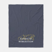 Monogram Navy Blue Gold White Minimalist Men Chic Fleecedecke (Vorderseite)