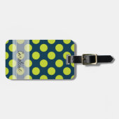 Monogram Navy Blue Green Chic Polka Dot Muster Gepäckanhänger (Vorderseite horizontal)