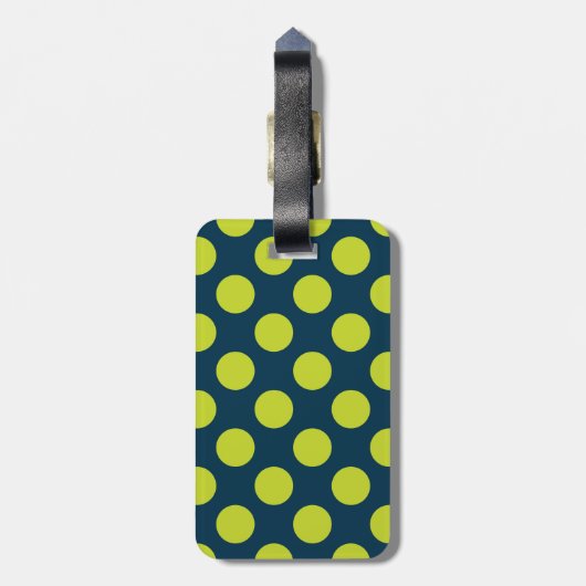 Monogram Navy Blue Green Chic Polka Dot Muster Gepäckanhänger (Rückseite vertikal)
