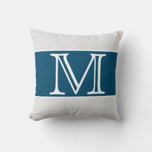 MONOGRAM Navy Blue Grey White Stripe Solid Color Kissen