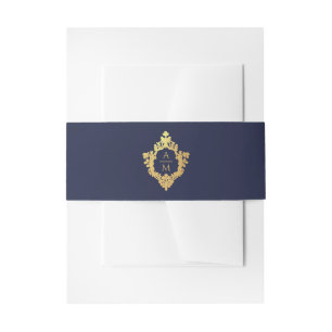 Monogram Navy Blue Imitate Gold Elegantes Vintages Einladungsbanderole