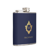 Monogram Navy Blue Imitate Gold Elegantes Vintages Flachmann (Rechts)