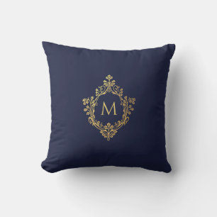 Monogram Navy Blue Imitate Gold Elegantes Vintages Kissen