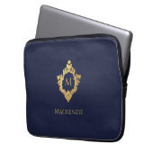 Monogram Navy Blue Imitats Gold Vintag Wappen Init Laptopschutzhülle (Vorderseite Links)