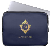 Monogram Navy Blue Imitats Gold Vintag Wappen Init Laptopschutzhülle (Vorderseite)