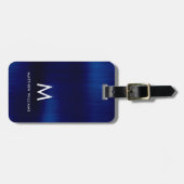 Monogram Navy Blue Imitats Metal Steel kundenspezi Gepäckanhänger (Vorderseite horizontal)
