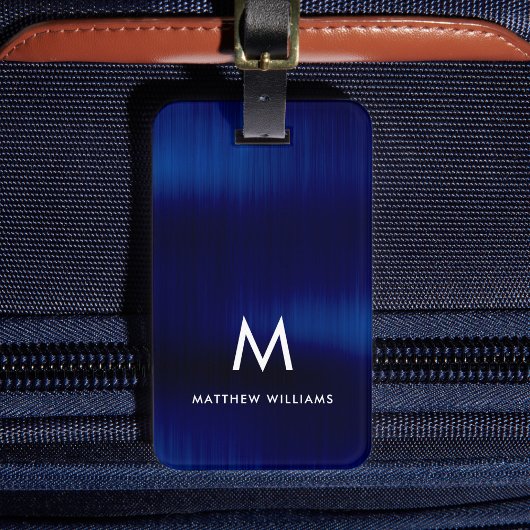 Monogram Navy Blue Imitats Metal Steel kundenspezi Gepäckanhänger