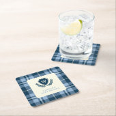 Monogram Navy Blue Kariert Baby Shooting Celebrati Rechteckiger Pappuntersetzer (Vor Ort)