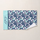 Monogram Navy Blue Light Blue White Lila Floral Badhandtuch Set (Handtuch)