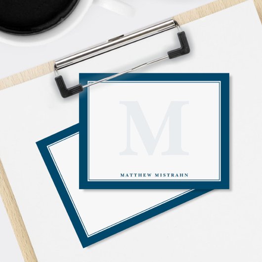 Monogram Navy Blue Masculine Men's Stationery Mitteilungskarte
