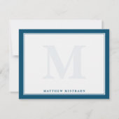 Monogram Navy Blue Masculine Men's Stationery Mitteilungskarte (Vorderseite)