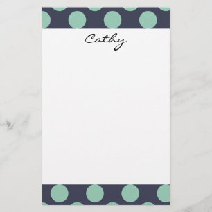 Monogram Navy Blue Minze Green Polka Dot Muster Briefpapier
