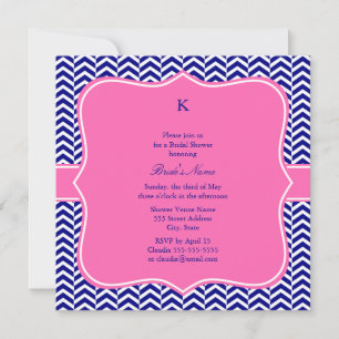 Monogram Navy Blue mit Hot Pink Zickzack Bridal Einladung