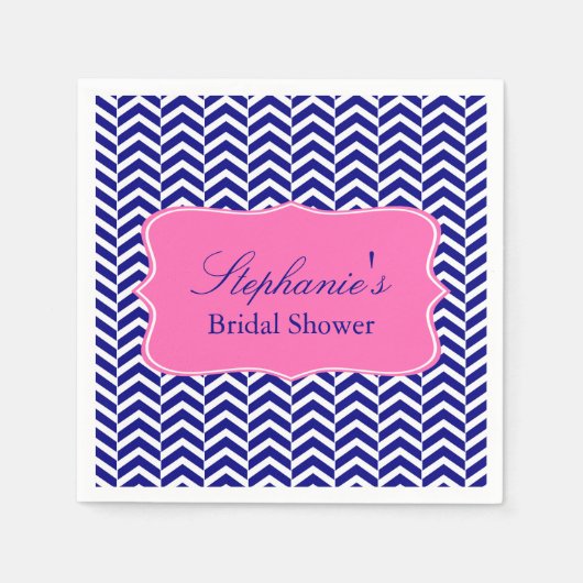 Monogram Navy Blue mit Hot Pink Zickzack Bridal Serviette (Vorderseite)
