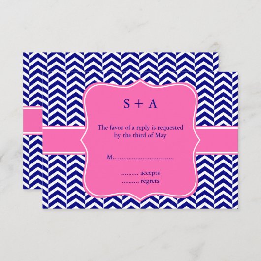 Monogram Navy Blue mit Hot Pink Zickzack UAWG RSVP Karte (Vorne/Hinten)