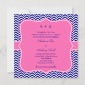 Monogram Navy Blue mit Hot Pink Zickzack Wedding Einladung (Vorderseite)