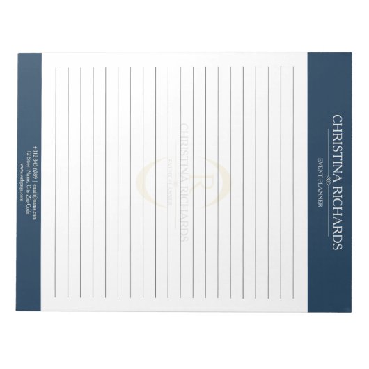 Monogram Navy Blue Modern Eleganed Lined Notizblock (Vorderseite)