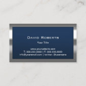 Monogram Navy Blue Modern Metal Frame Beruflich Visitenkarte (Rückseite)