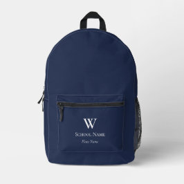 Monogram Navy Blue Modern School Bedruckter Rucksack