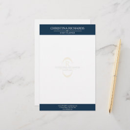 Monogram Navy Blue Moderne Elegante Business Briefpapier