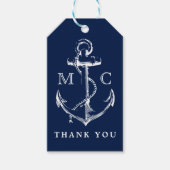 Monogram Navy Blue Nautical Anchor Vielen Dank Geschenkanhänger (Vorderseite)