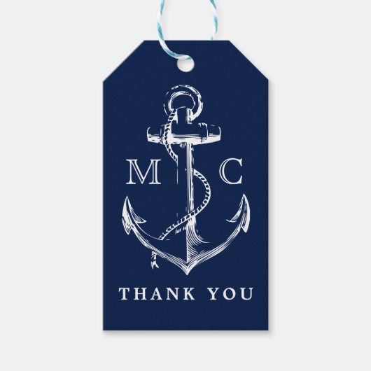 Monogram Navy Blue Nautical Anchor Vielen Dank Geschenkanhänger (Vorderseite)