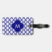 Monogram Navy Blue Quatrefoil Muster Gepäckanhänger (Rückseite horizontal)