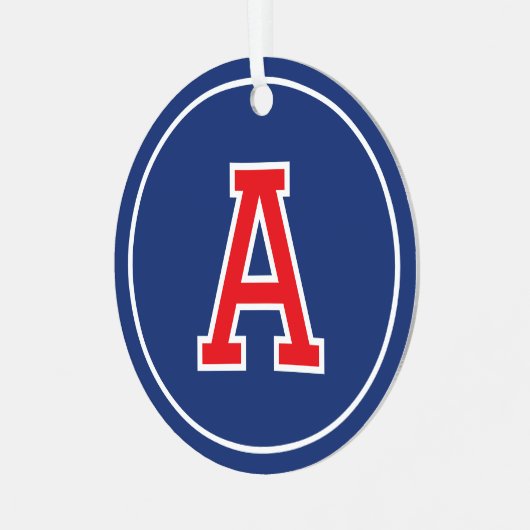 Monogram Navy Blue Red Retro mit benutzerdefiniert Ornament Aus Metall (Vorderseite links)